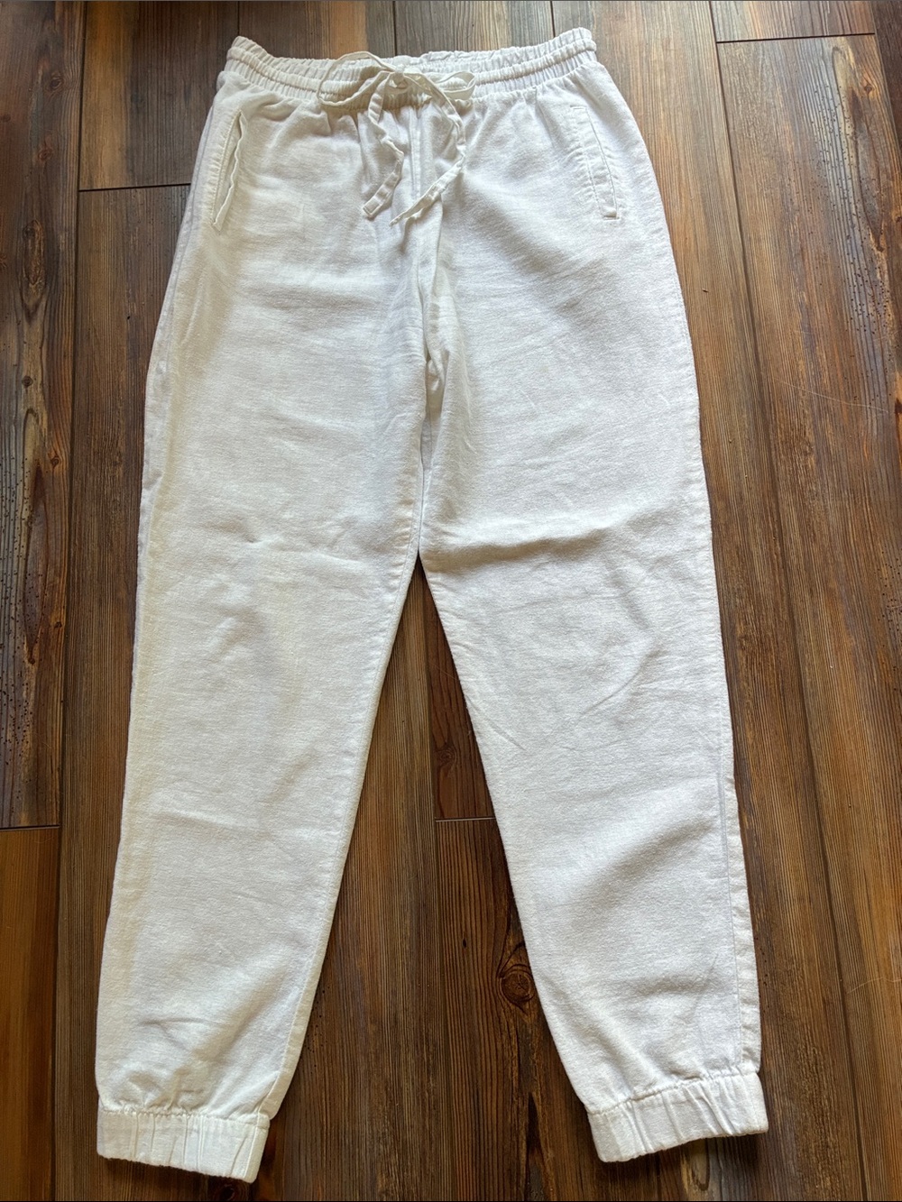 Love Tree White Linen Blend Jogger Pants with Drawstring Elastic Waist Size S